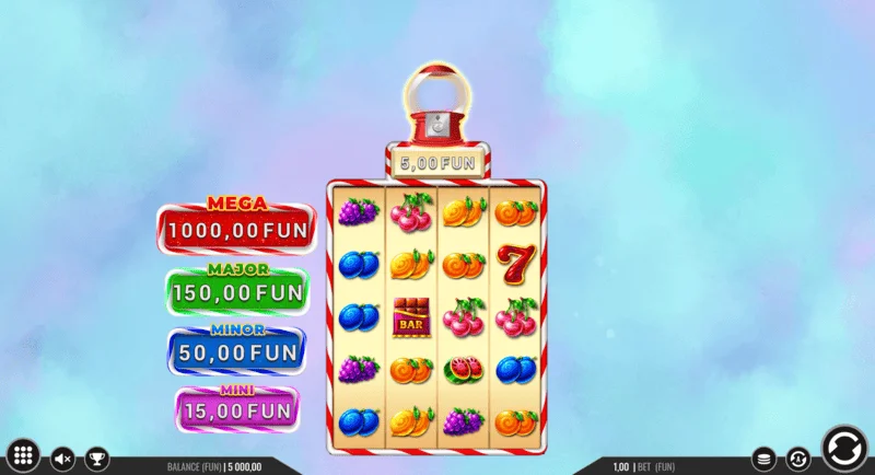 Sweet Candy Cash Stash - Spielbildschirm mit Walzen und Bedienelementen